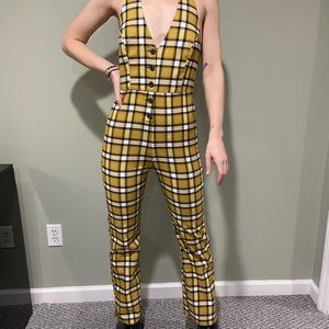 NWOT urban outfitters clueless yellow plaid straight leg halter jumpsuit